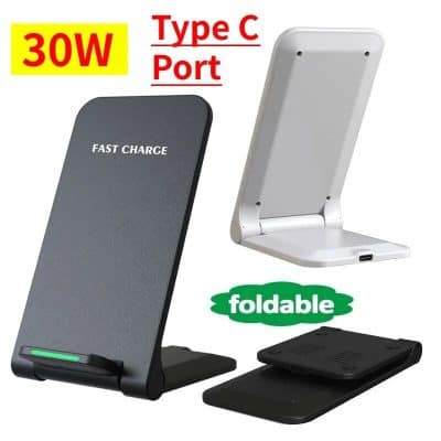 Wireless charging pad for fast, efficient power transfer with Type-C port, foldable design, and 30W capacity for quick mobile device charging. Perfect for smartphones and accessories.