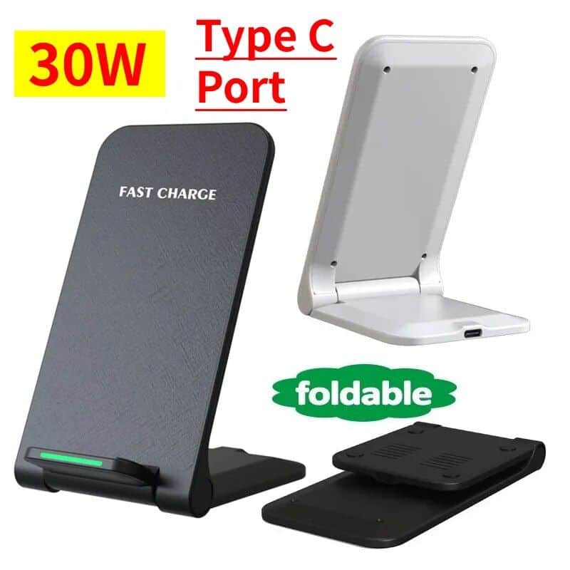 Wireless charging pad for fast, efficient power transfer with Type-C port, foldable design, and 30W capacity for quick mobile device charging. Perfect for smartphones and accessories.