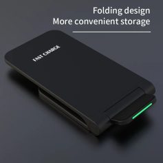 Wireless fast charging pad for smartphones, portable and foldable design for convenient storage, compatible with various devices, ideal for on-the-go charging solutions.