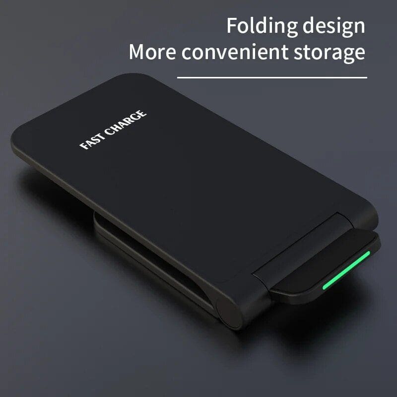 Wireless fast charging pad for smartphones, portable and foldable design for convenient storage, compatible with various devices, ideal for on-the-go charging solutions.