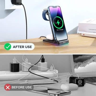 Efficient wireless and wired charging station for smartphones, tablets, and gadgets, perfect for home or office use, ensuring quick, organized, and safe charging solutions.