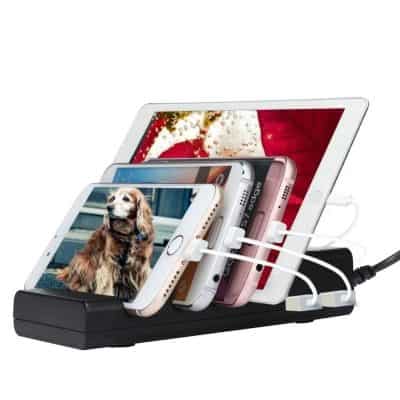 Useful device to charge multiple smartphones and tablets simultaneously. Compact charging dock designed for convenience and organization. Perfect accessory for tech-savvy users.