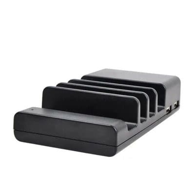 Charging dock for eyeglasses and glasses cases, compatible with various models, keeps eyewear organized and charged efficiently.