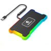 Portable waterproof power bank with LED lights, compatible with smartphones and other electronic devices, ideal for outdoor and travel use.
