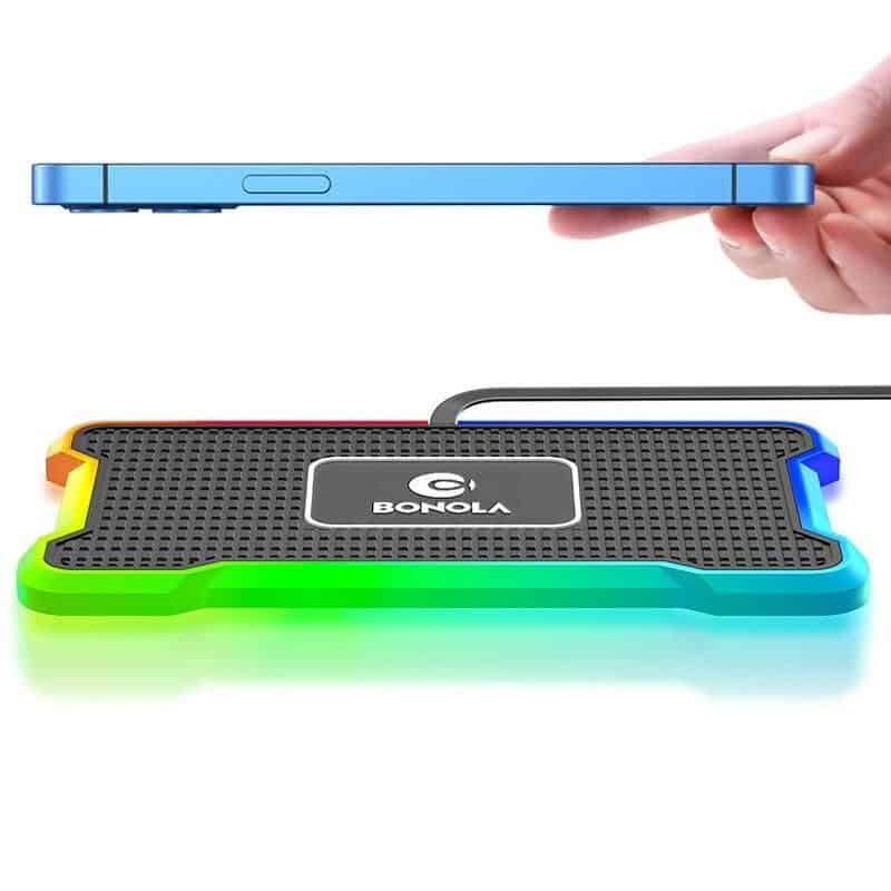 Colorful, portable wireless charger and phone stand for easy charging and device organization. Compatible with multiple devices, perfect for home or office use.