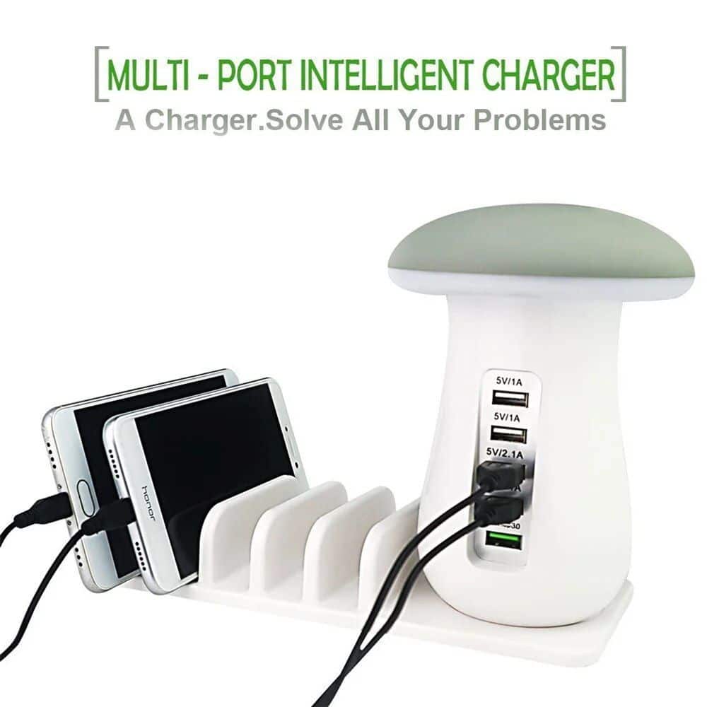 Image of a multi-port USB charger capable of charging multiple smartphones and gadgets simultaneously, designed for convenience and efficiency.