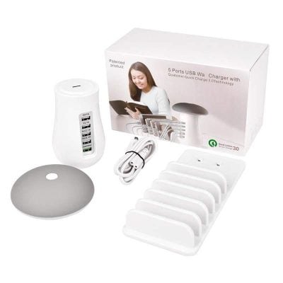 High-quality wireless charging station for multiple devices, compatible with USB ports and quick charging technology, ideal for modern workplaces and homes.