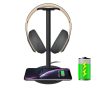 Wireless charging stand for headphones and smartphones with sleek design, providing convenient device organization and charging solutions for optical accessory enthusiasts.