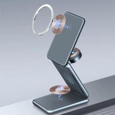 Wireless charging station with magnetic resonance technology for smartphones and optical lenses. Fast, efficient, and compatible with various devices. Perfect for modern optometry and eyewear shops.