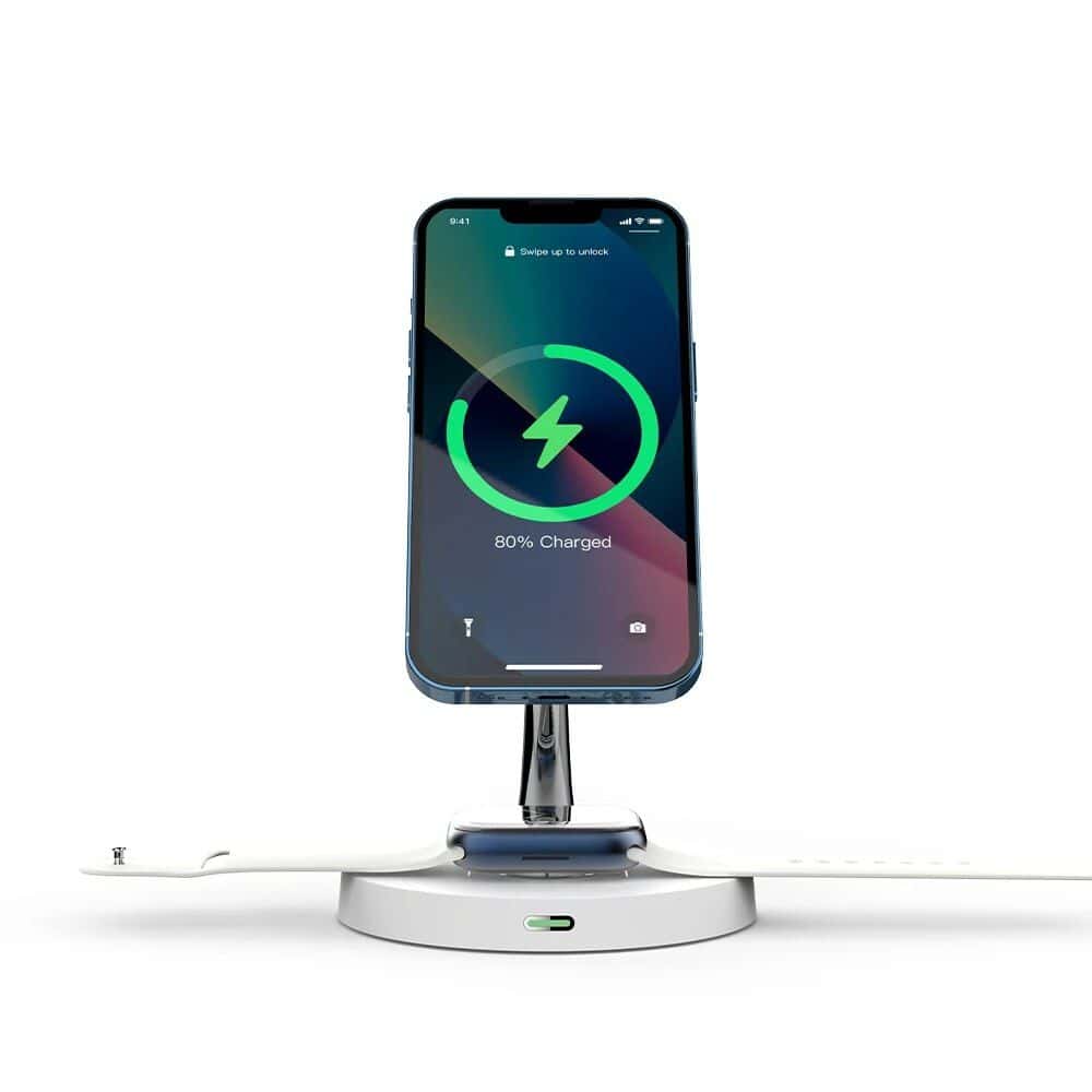 Wireless charging station compatible with all Qi-enabled smartphones, fast charging and sleek design, ideal for home or office use, enhancing your device charging experience.