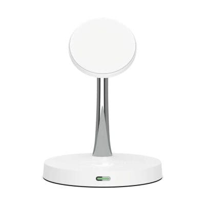 Wireless charging stand designed for smartphones and tablets, featuring modern aesthetic, high compatibility, and fast charging capabilities for enhanced convenience.
