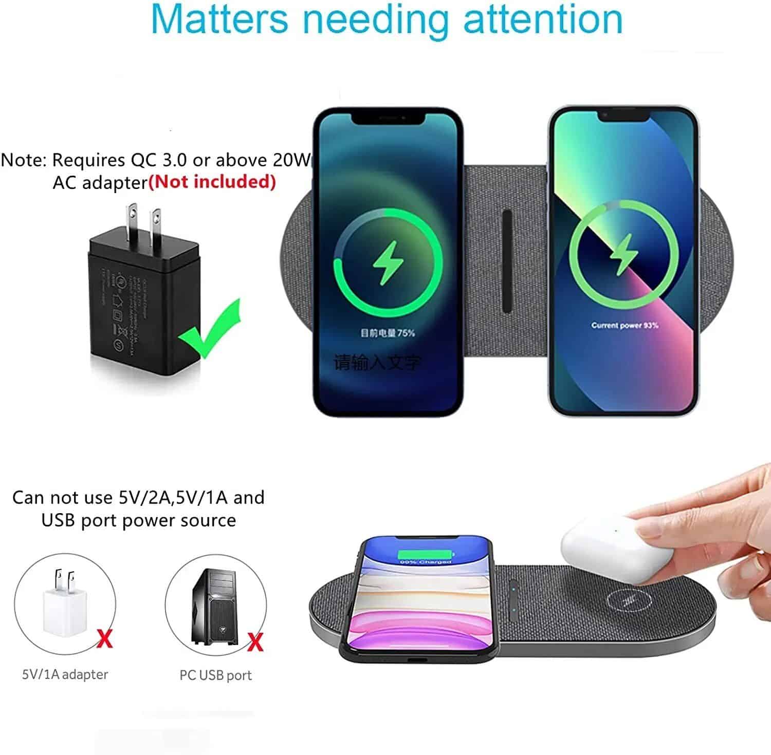 Charge your iPhone or Samsung smartphone effortlessly with this wireless charging pad, compatible with Qi-enabled devices, offering fast charging and a sleek design.