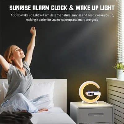 Modern sunrise alarm clock with wake-up light for gentle mornings and improved sleep routines. Perfect for health-conscious individuals seeking natural wake-up solutions.