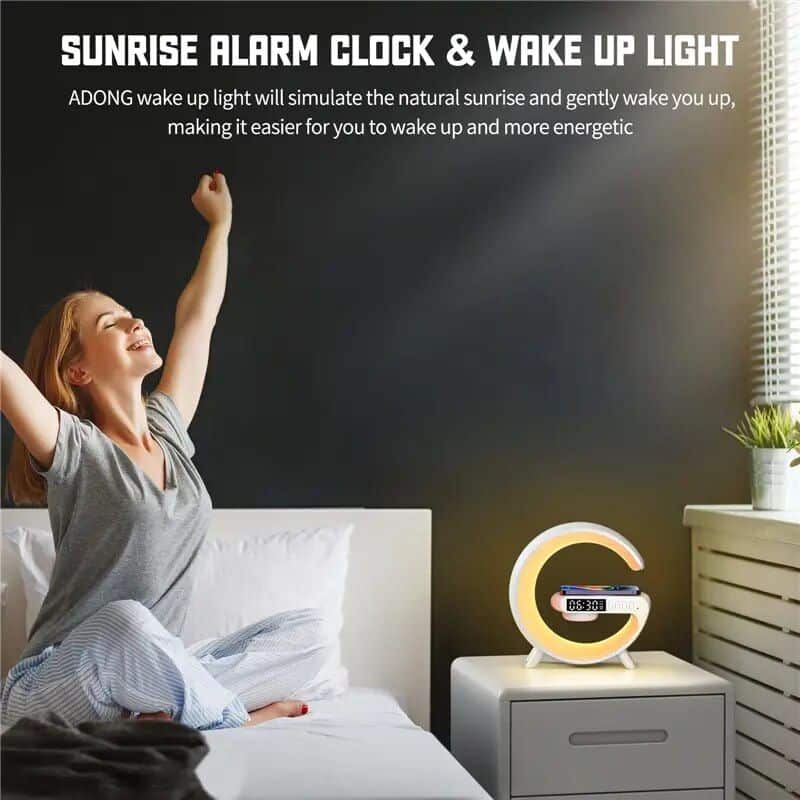 Modern sunrise alarm clock with wake-up light for gentle mornings and improved sleep routines. Perfect for health-conscious individuals seeking natural wake-up solutions.