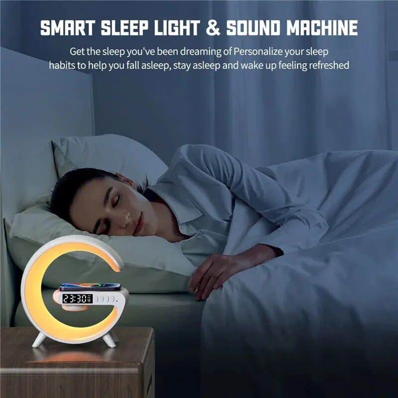 Sleep aid, smart sleep light, sound therapy for restful sleep, wake-up, relaxation, insomnia relief, bedroom decor, Monalisa Medical.