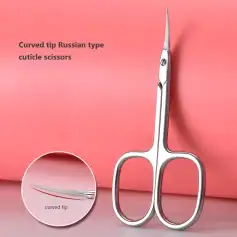 High-quality Russian curved tip cuticle scissors for precise nail care and grooming. Durable, ergonomic design ideal for professional or personal use, enhancing manicure and pedicure results.