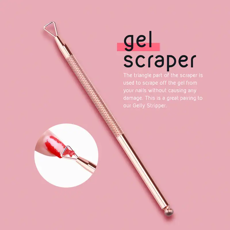 Efficient gel nail remover scraper with triangular edge for safe, damage-free nail gel removal, perfect for use with gelly stripper and professional manicure procedures.