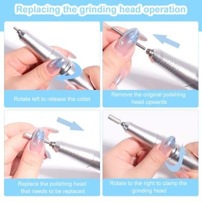 Highly detailed image of a dental instrument used for replacing the grinding head, emphasizing precision and maintenance for optometry and ophthalmology professionals.