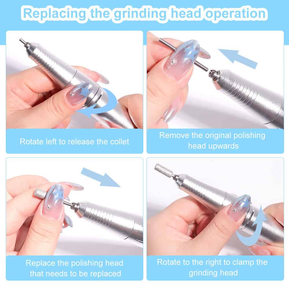 Highly detailed image of a dental instrument used for replacing the grinding head, emphasizing precision and maintenance for optometry and ophthalmology professionals.