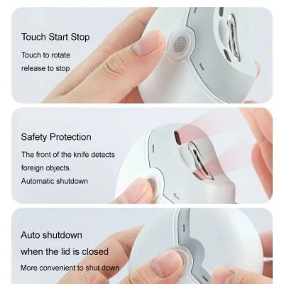 Eyewear cutter with safety lock and automatic shutdown for opticians.