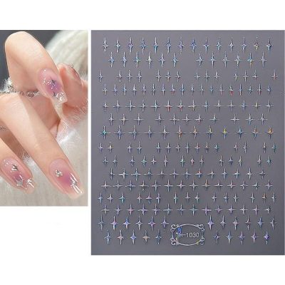 Holographic nail decals featuring star shapes and sparkly accents for stunning, customizable nail designs at Monalisa Store. Perfect for enhancing beauty and style.