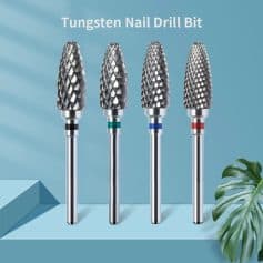 High-quality tungsten nail drill bits for professional manicures and pedicures, precision, durability, and smooth finish. Perfect for salon and home use, offering efficient nail shaping and filing.