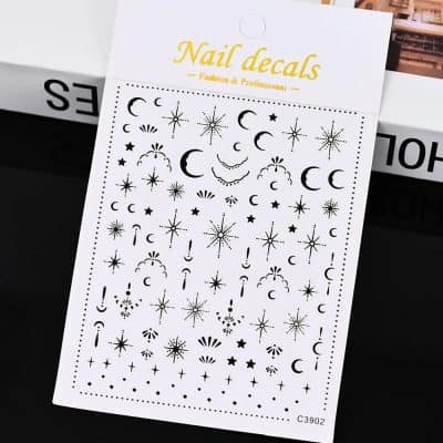 Elegant moon and star nail decals for professional and stylish nail art, perfect for salons or personal use to enhance your manicure designs.