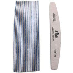 High-quality blue and white striped nail buffer with disinfectable surface for professional nail care. Perfect for smoothing and shaping nails in salons or at home.