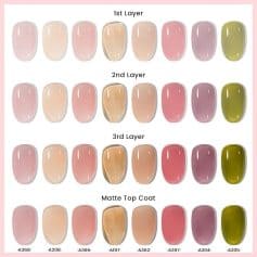 High-quality gel nail polish shades in multiple layers at Monalisa Store, perfect for professional or home manicures, with a glossy, long-lasting finish.