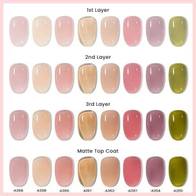 High-quality gel nail polish shades in multiple layers at Monalisa Store, perfect for professional or home manicures, with a glossy, long-lasting finish.