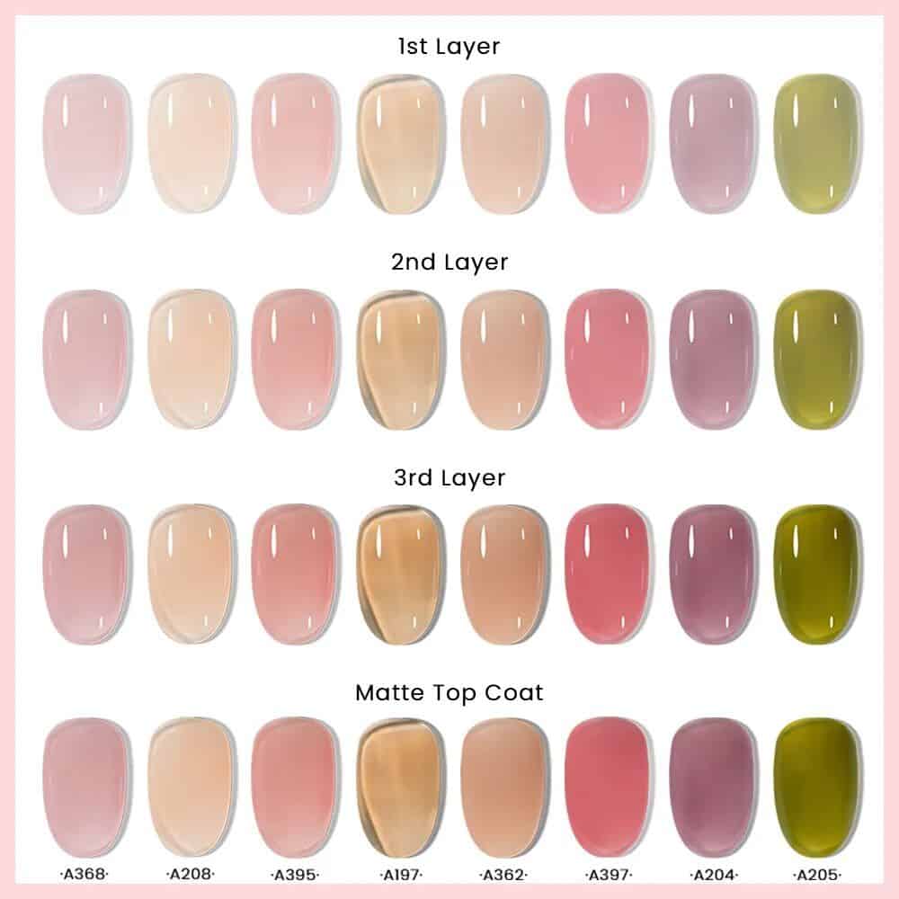 High-quality gel nail polish shades in multiple layers at Monalisa Store, perfect for professional or home manicures, with a glossy, long-lasting finish.