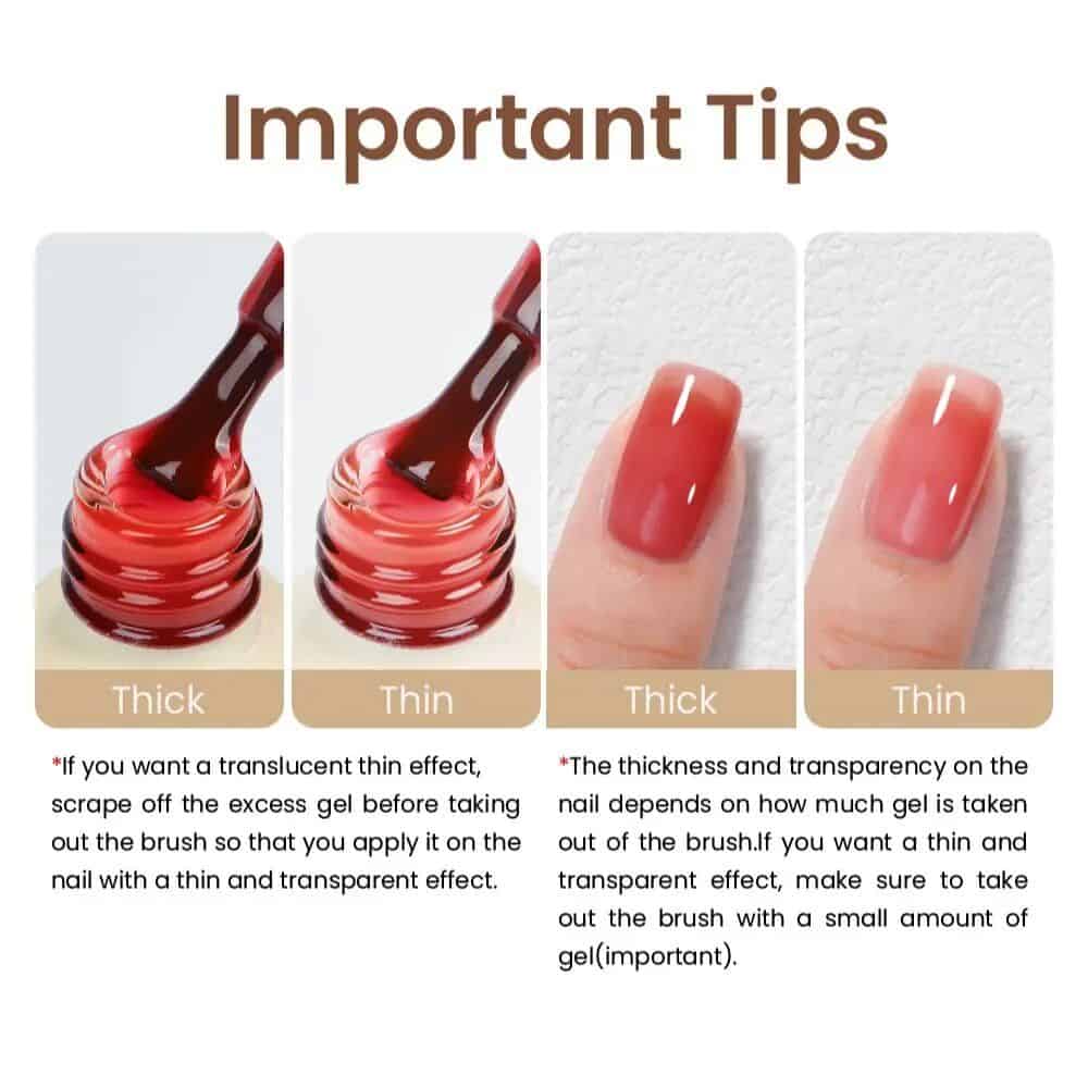 Nail care tips for healthy, beautiful nails. Learn about thin and thick nail gels, and how to achieve a transparent or natural nail look with proper application techniques.