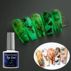Bright, glowing nail art designs perfect for special occasions and parties. Fluorescent and UV-reactive nail tips with colorful, intricate patterns that shine in the dark, creating eye-catching looks.