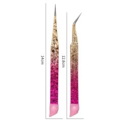 High-precision eyelash extension tweezers with pink and gold finish, ideal for professional lash technicians. Durable, lightweight, and ergonomically designed for precise application.