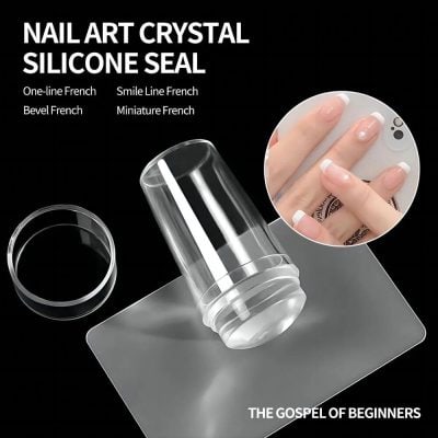 Nail art silicone seal for French and smile lines, perfect for beginners, with one-line, bevel, mini, and smile French styles. Ideal for professional and DIY nail designs.