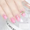 Elegant pink nail design with rhinestones and 3D bee embellishment, perfect for enhancing your look with trendy nail art accessories.