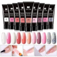 High-quality Monalisa nail gel collection for professional or home use, featuring a variety of vibrant and glitter shades ideal for manicure and pedicure enhancements.