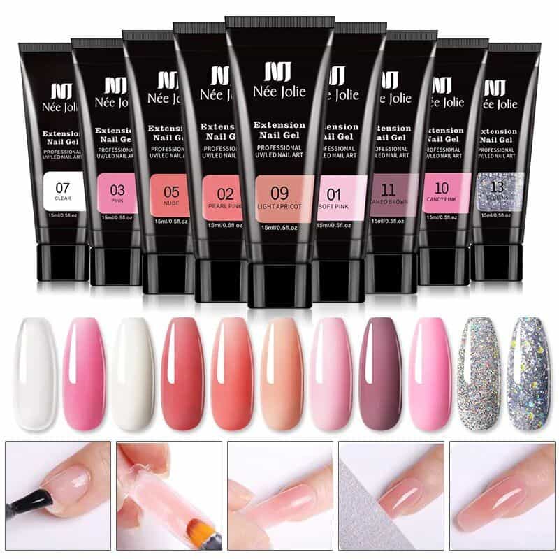 High-quality Monalisa nail gel collection for professional or home use, featuring a variety of vibrant and glitter shades ideal for manicure and pedicure enhancements.