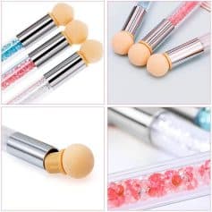 Precision beauty applicators with soft sponge tips, perfect for blush and face makeup. Stylish silver handles with colored accents, ideal for professional and personal cosmetics use.