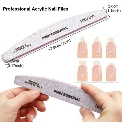 High-quality professional acrylic nail file for salon and at-home manicures, washable, disinfectable, durable, perfect for shaping and smoothing nails.