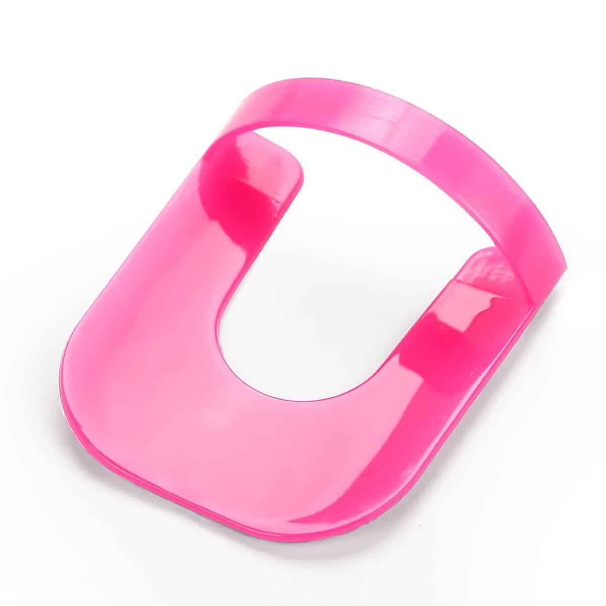 A vibrant pink plastic eye clip designed for securing glasses or sunglasses, offering convenience and style for eyewear users.