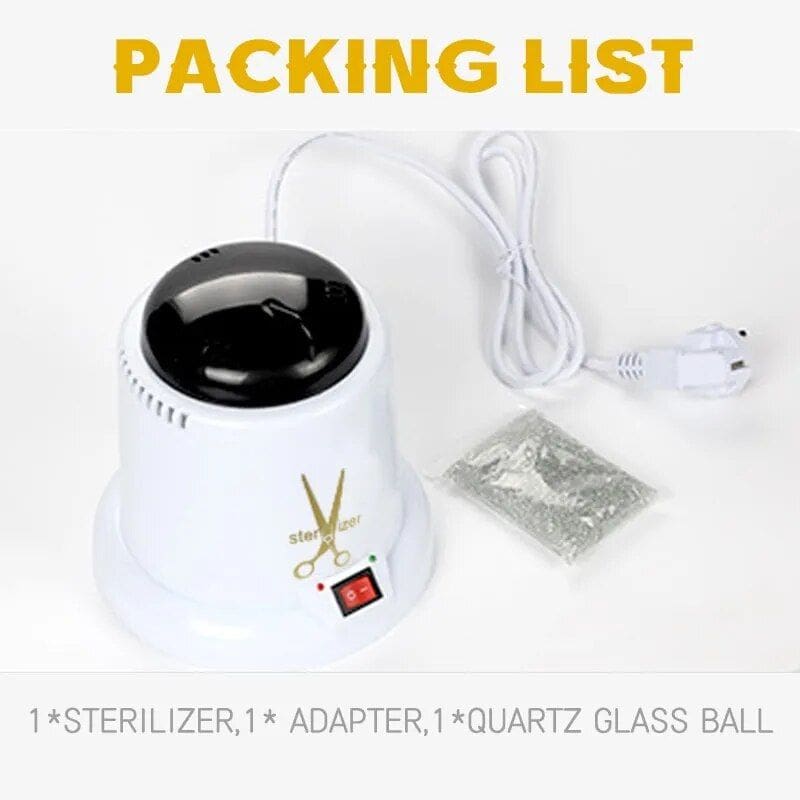 Portable sterilizer for eye care, optometry, and medical instrument sterilization with quartz glass ball, adapter, and power cord. Perfect for clinics and optometry offices.