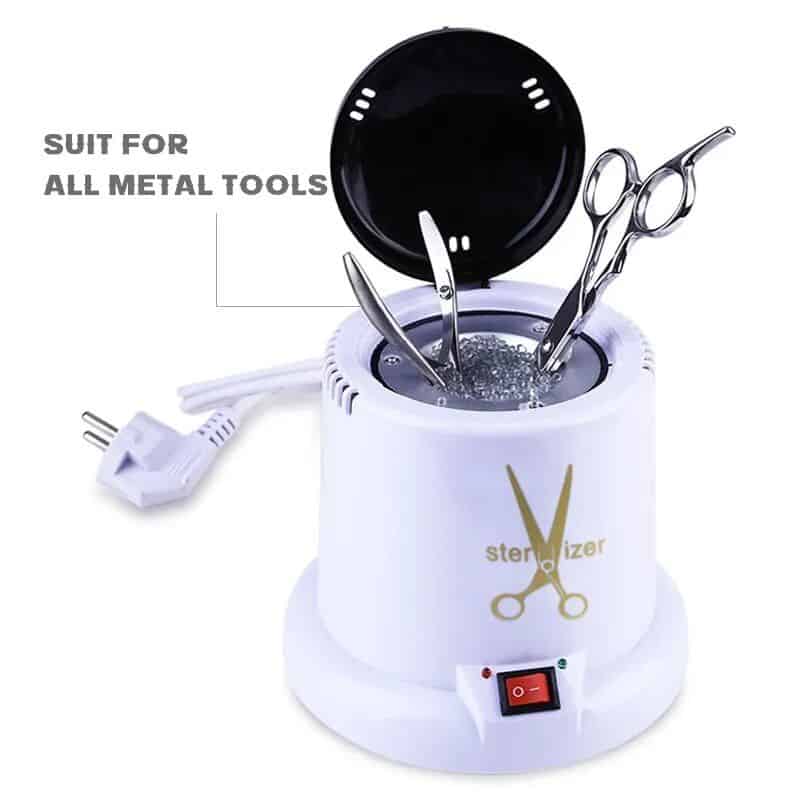 Portable sterilization device for surgical and medical tools with safety lid and power cord, ideal for clinics and salons, ensuring hygienic sterilization.