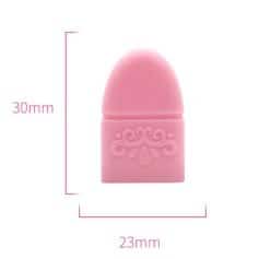 Soft pink beauty blender for skincare and makeup application, measuring 30mm by 23mm, with elegant embossed design for precise blending.