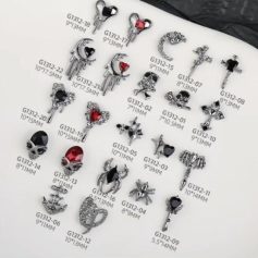 Enhance your nail art collection with these fashionable nail charms featuring silver, black, and red designs. Suitable for creating eye-catching nail decorations, suitable for professional salons or at-home manicures.