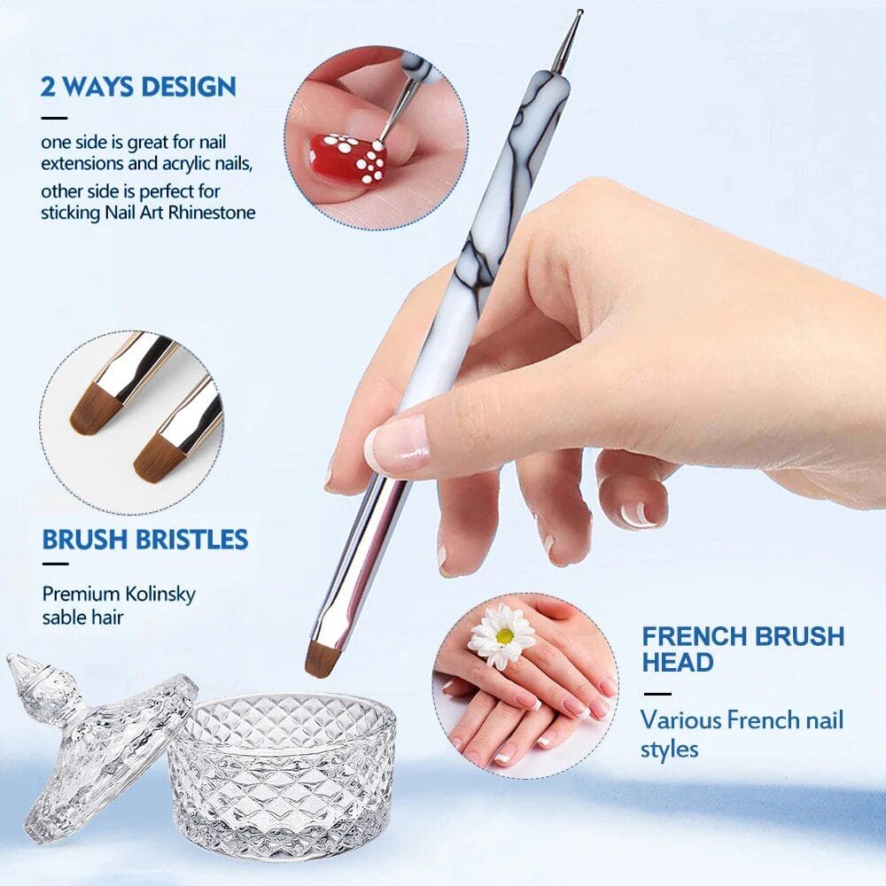 High-quality nail art brushes and French nail styling tools to create perfect, professional manicures and extensions. Ideal for salons and DIY nail art enthusiasts.