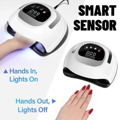 Nail curing lamp for gel polish, professional LED UV light for quick, efficient manicures, easy-to-use with touch sensors, perfect for salons and home use.
