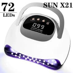 High-tech LED nail lamp with 72 UV/LED lights, digital display, and multiple timer settings for professional gel manicures and pedicures.