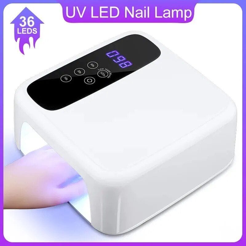 LED Nail Lamp for gel nails, 36 LEDs, quick curing, portable, ideal for salons and home use.