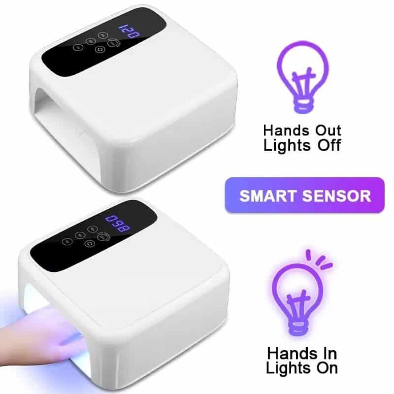 Smart sensor touch control, hands in lights on, hands out lights off, with UV and HEPA filters, ideal for clean air, allergy relief, and optimal respiratory health.